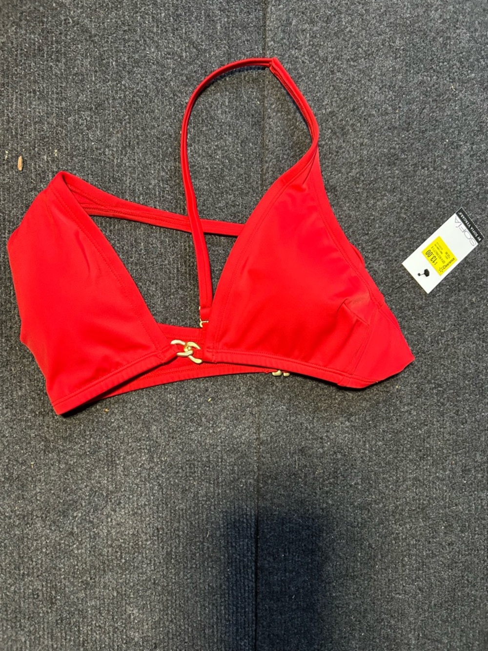 Red Triangle Bikini Top with Gold Accent